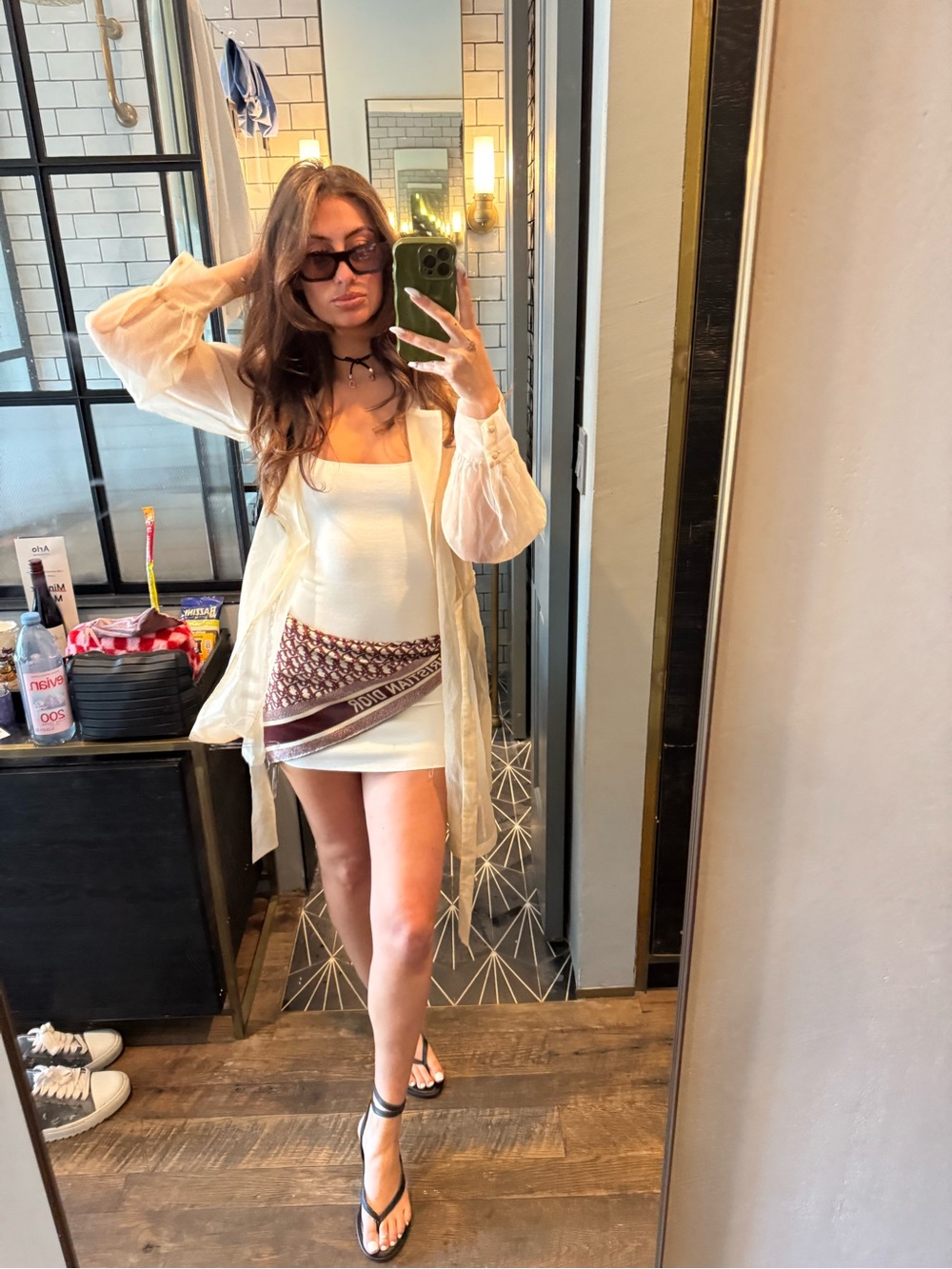 Zara White Stretch Knit Short Fitted Square Neck Mini Dress